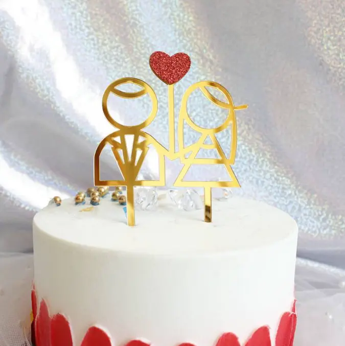 1 pcs Acrylic couple topper with red heart