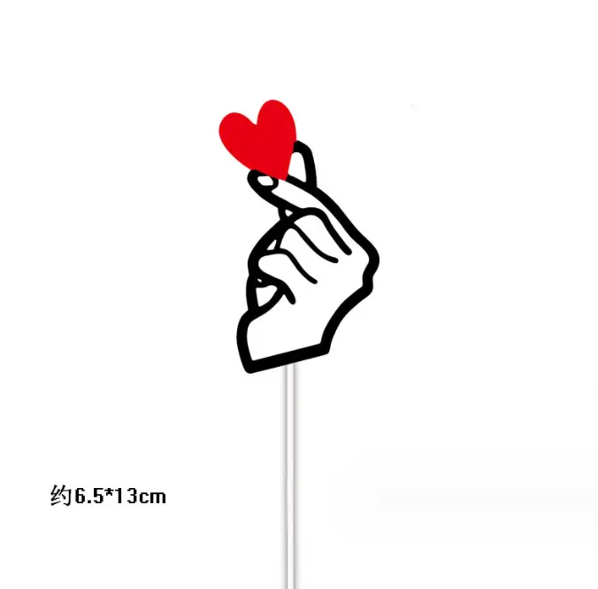 2 pcs Finger crossed with holding heart cake topper set