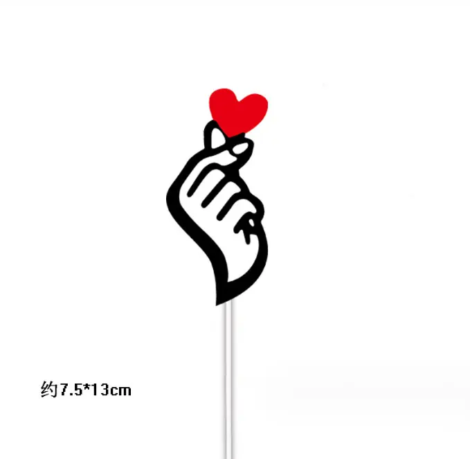 2 pcs Finger crossed with holding heart cake topper set
