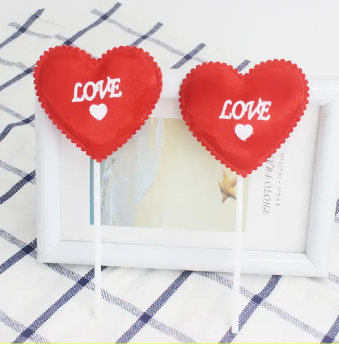 3 pcs fabric red heart love topper