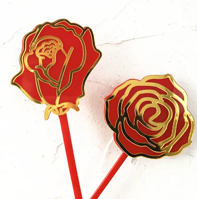 2 Pcs Acrylic Rose cake topper set