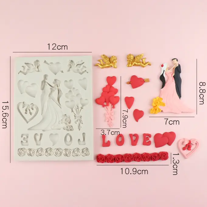 Couple hearts love theme silicone mould