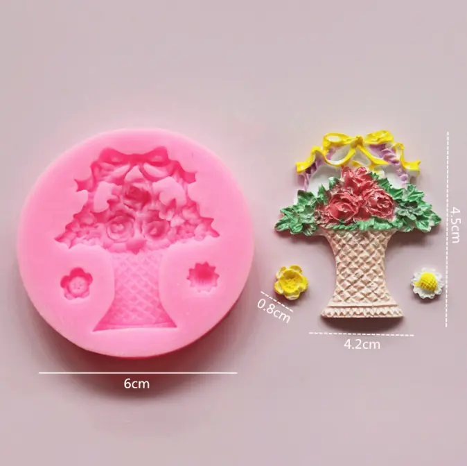 Flower basket rose day silicone mould