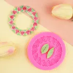 Rose round frame leave theme silicone mould