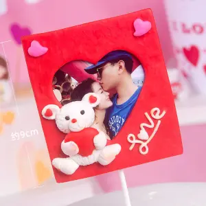 1 pcs red 3d teddy love photo frame cake topper