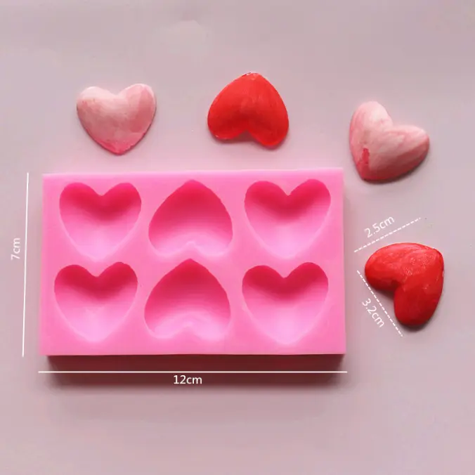 6 cavity heart silicone mould
