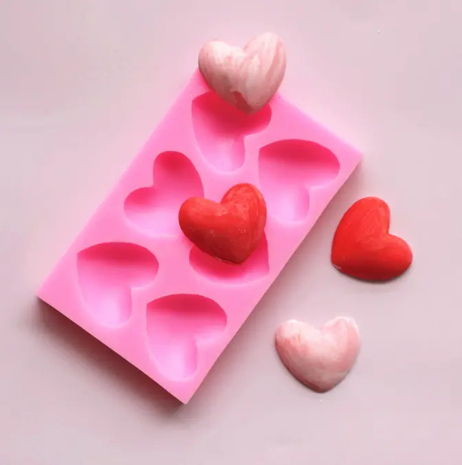 6 cavity heart silicone mould