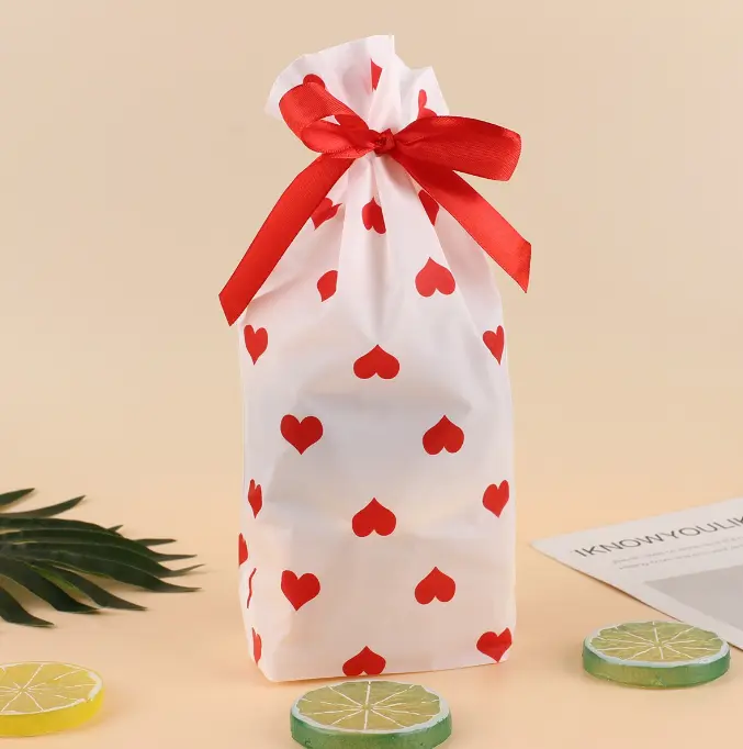 50 pcs heart print Cookie pouch set with ribbon