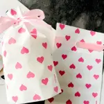 50 pcs heart print Cookie pouch set with ribbon