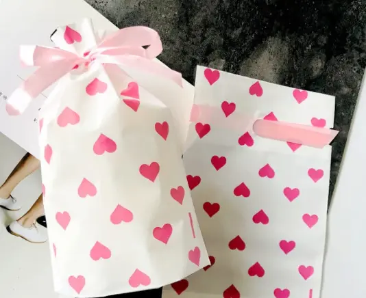 50 pcs heart print Cookie pouch set with ribbon