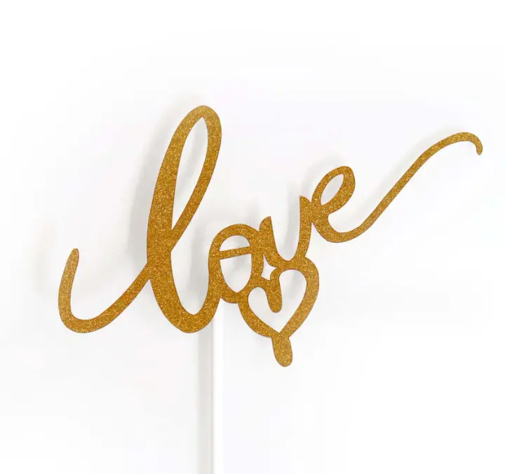 2 pcs Calligraphy love with heart cake topper