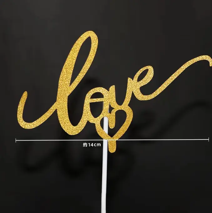 2 pcs Calligraphy love with heart cake topper