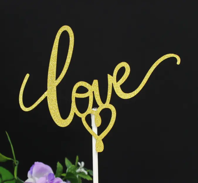 2 pcs Calligraphy love with heart cake topper