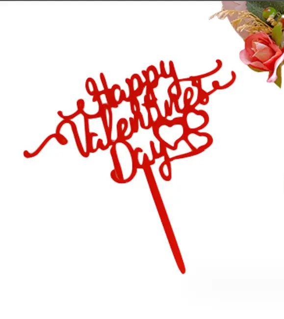 1 pcs red happy Valentine Day cake topper