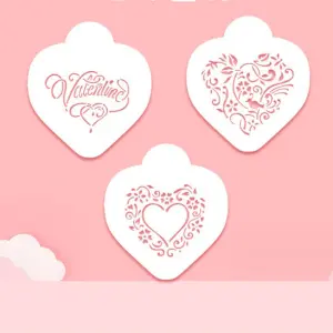 3 pcs Valentine heart theme icing stencil set