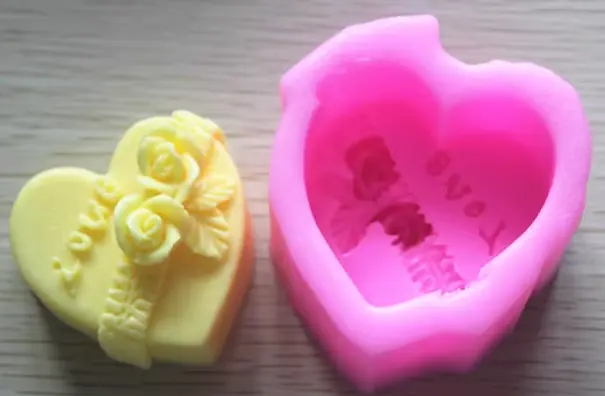 Heart shaped with love and flower deep silicone mould
