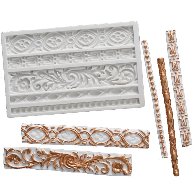 Vintage Lace Border Fondant Silicone boarder Mould,5 Cavity