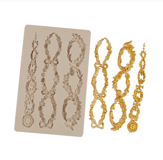 Relief Flower Wreath boarder silicone mould