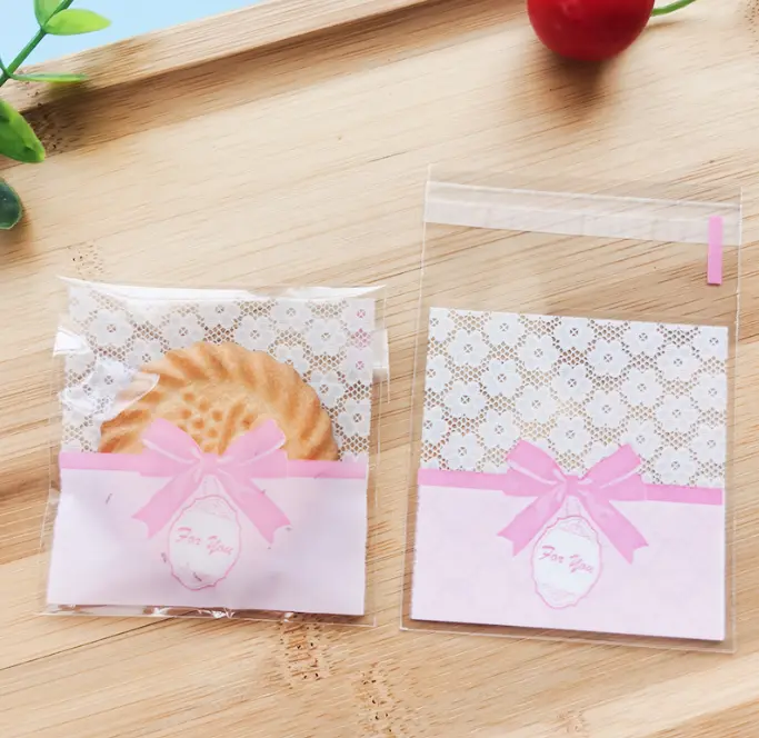 7x7 cm lace with pink bow for you 100pcs Cookie Candy Sleeve