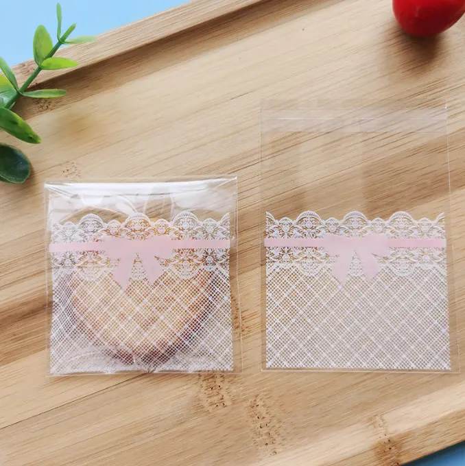 Lace with pink bow 100pcs Cookie Candy Sleeve