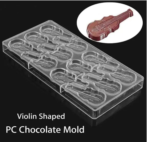 Polycarbonate 12 Cavities Musical Violin Guitar Shape Chocolate Mold (Output Weight Approx: 15 Grams Per Cavity)