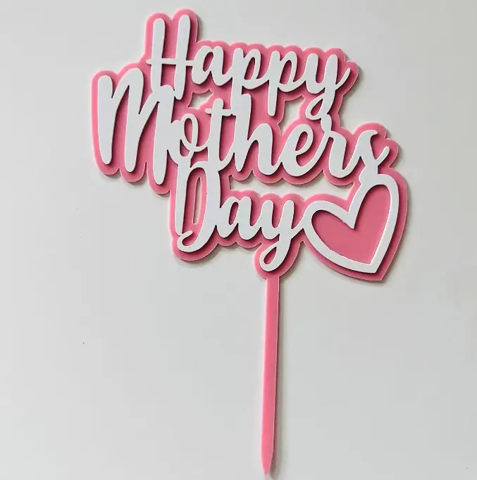 Double acrylic mothers day pink white acrylic cake topper