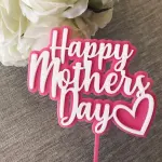 Double acrylic mothers day pink white acrylic cake topper