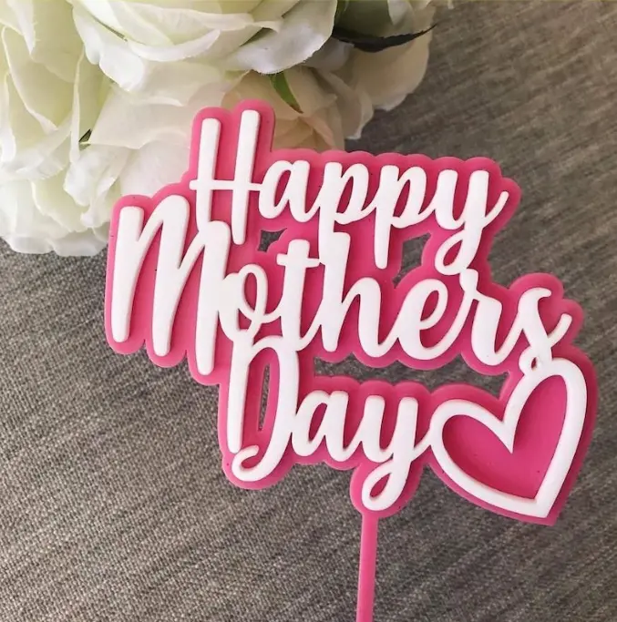 Double acrylic mothers day pink white acrylic cake topper