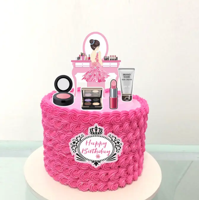 Happy birthday Girls Makeup dress up theme Cake Topper set