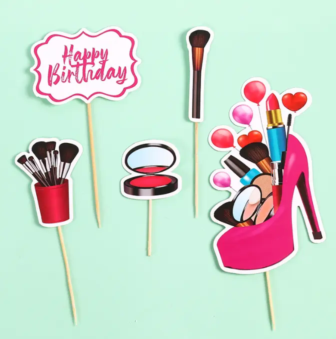 Happy birthday Girls Makeup theme Cake Topper set