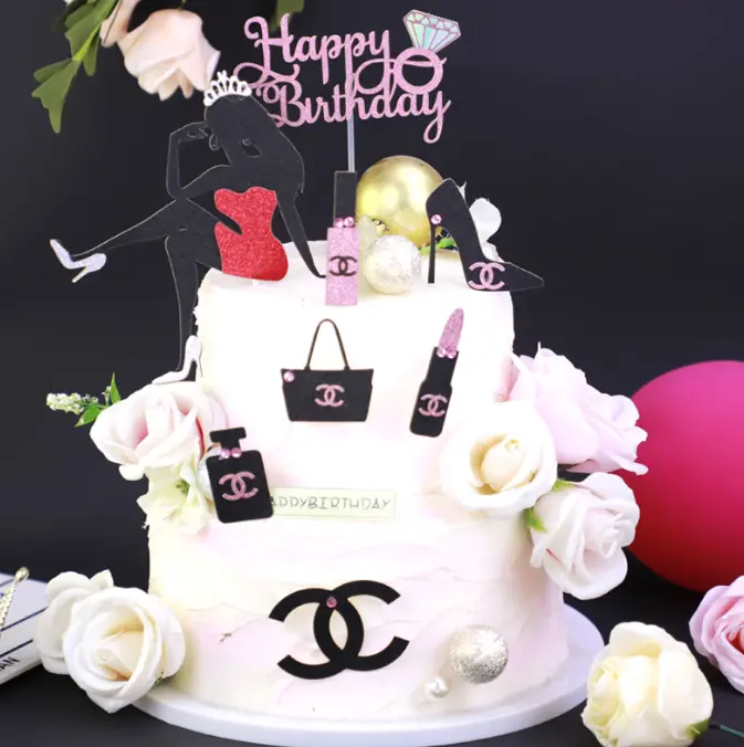 Happy birthday Girls Makeup Branded theme Cake Topper set