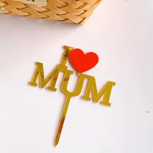 I love mom with heart acrylic cake topper style 16
