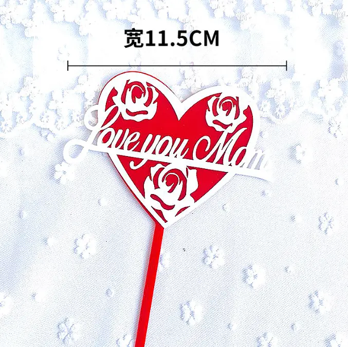 Double acrylic i love you mom with rose cake topper