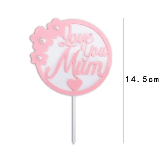 Love you mum double acrylic with flower pearl cake topper