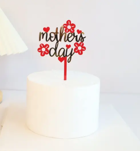 Mother's day red flower acrylic cake topper