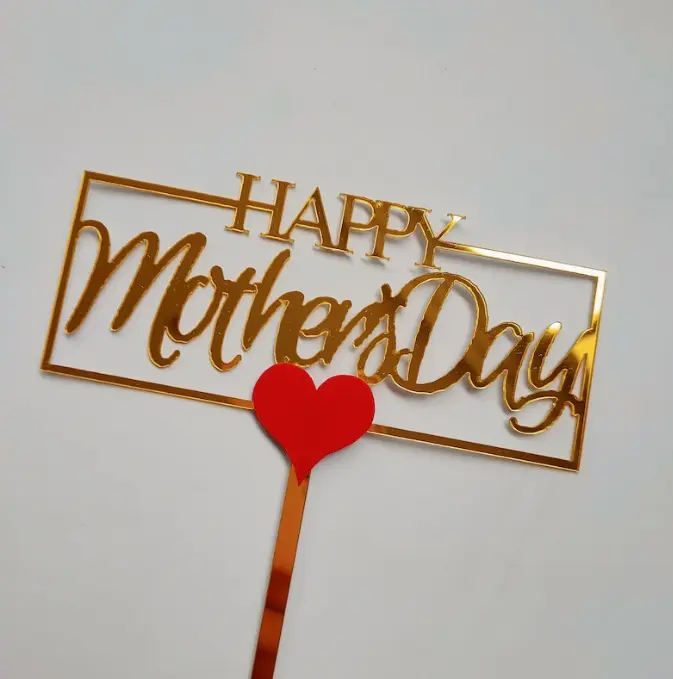 Happy mothers day with rectangle and red heart acrylic cake topper