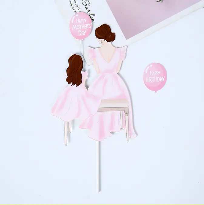 Mothers day Mom and daughter cake topper set