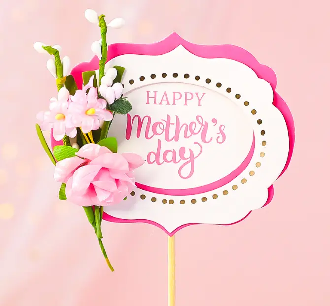 Happy mothers day with flower wreath cake topper