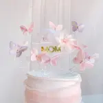 Mom with round transparent with butterfly cake topper