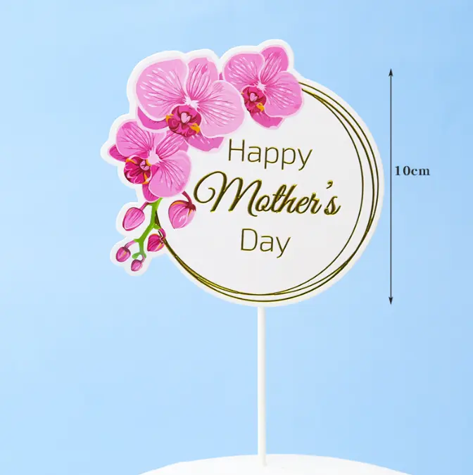 Happy Mothers day round shaped floral cake topper