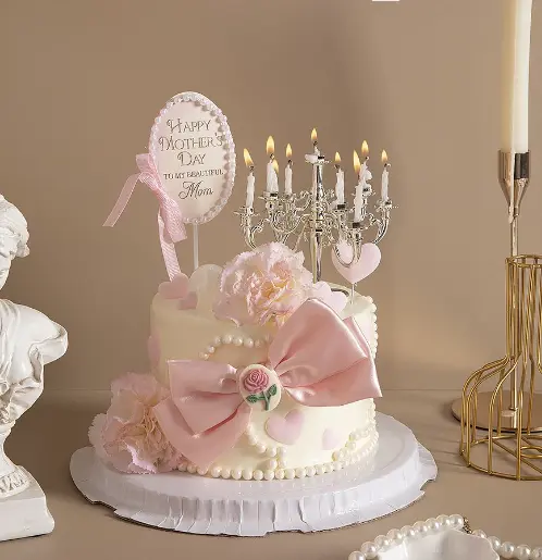 Mothers day cake topper with pearl border and bow