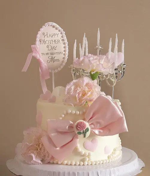 Mothers day cake topper with pearl border and bow