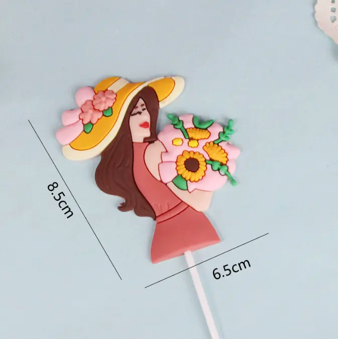 Hat Lady with bouquet cake topper