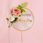 happy mothers day acrylic round metal with flower cake topper