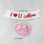 2 pcs set I love you mom banner with mom heart cake topper
