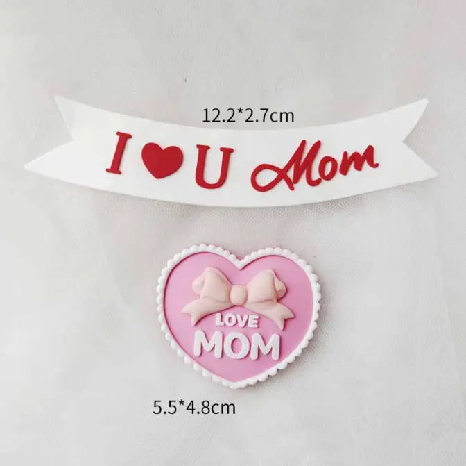2 pcs set I love you mom banner with mom heart cake topper