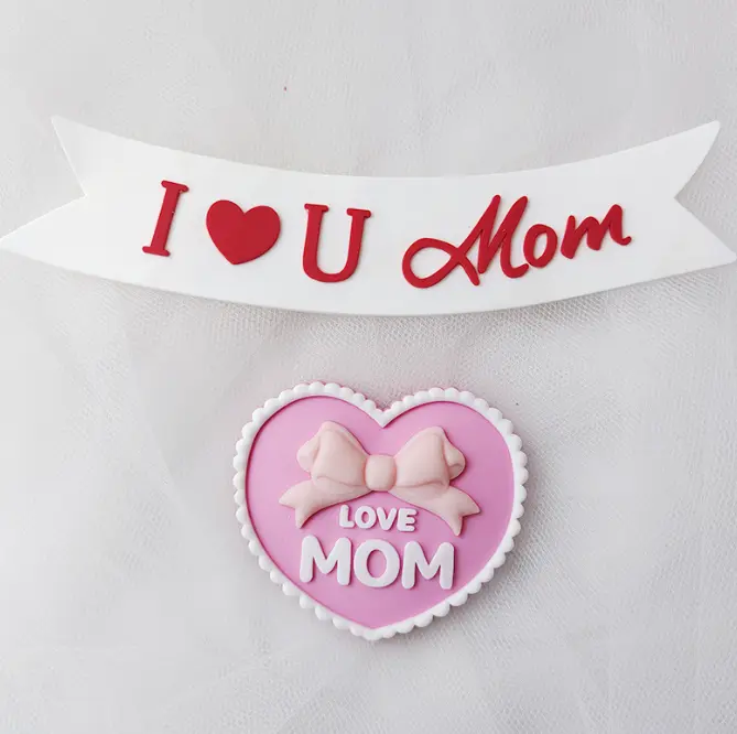 2 pcs set I love you mom banner with mom heart cake topper