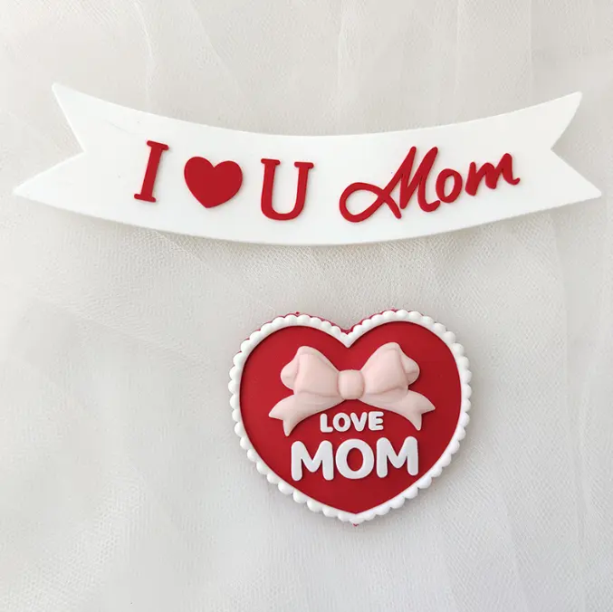 2 pcs set I love you mom banner with mom heart cake topper