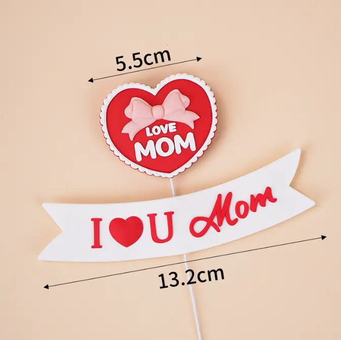 2 pcs set I love you mom banner with mom heart cake topper