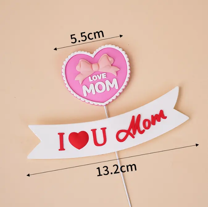2 pcs set I love you mom banner with mom heart cake topper